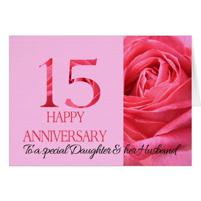 Daughter & Husband Anniversary Card Pink Rose (Front Horizontal)