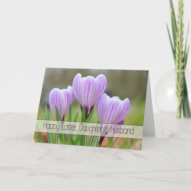 Daughter & Husband   Happy Easter Purple crocuses Holiday Card (Front)
