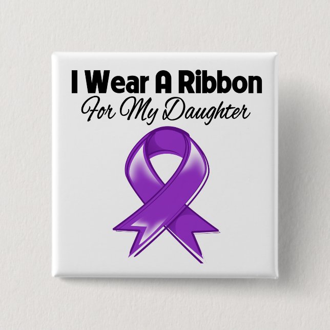 Daughter  - I Wear Purple Ribbon Pinback Button (Front)
