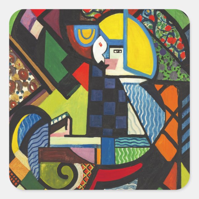 Daughter in a Rocket, colorful painting, Square Sticker (Front)