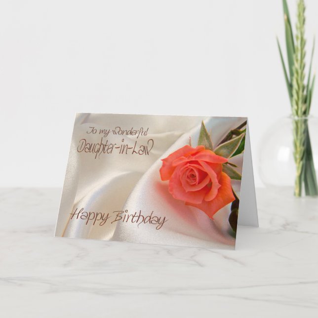 Daughter-in-Law, a birthday card with a pink rose (Front)