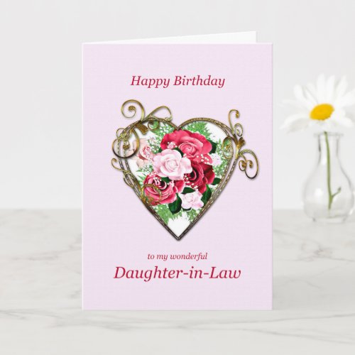 Daughter_in_law Birthday Antique Painted Roses Card