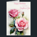 Daughter in Law Birthday Roses Painted Watercolor<br><div class="desc">A birthday card for your daughter-in-law. This beautiful birthday card features delicate watercolor pink roses, symbolizing love, grace, and admiration. The soft floral design perfectly captures the essence timeless love, making it a heartfelt way to celebrate her special day. Elegantly adorned pink roses, this card brings a touch of nature’s...</div>