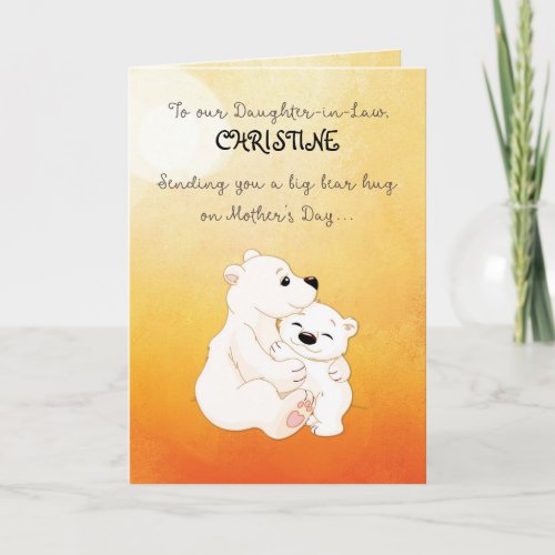 Daughter in Law Custom Name Mothers Day Bear Hugs Card