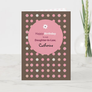 Daughter in Law Customizable Name Pink Brown Dots Card