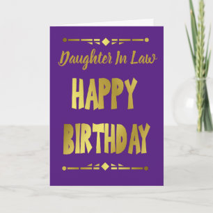 Daughter in Law Modern Purple Gold Happy Birthday Card