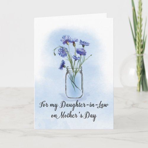 Daughter in Law Mothers Day Cornflowers Mason Jar Card