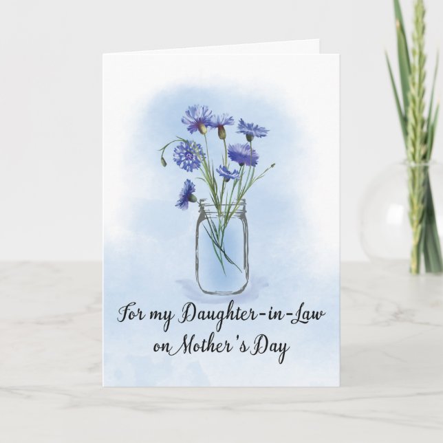 Daughter in Law Mothers Day Cornflowers Mason Jar Card (Front)