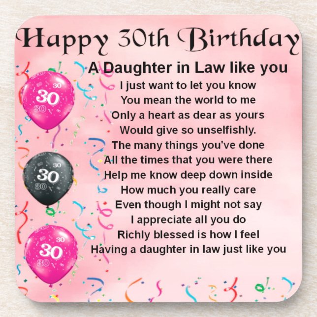 Daughter in Law Poem - 30th Birthday Beverage Coaster (Front)