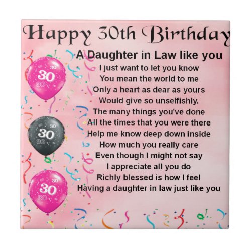 Daughter in Law Poem _ 30th Birthday Ceramic Tile