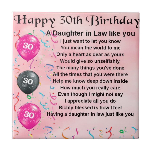 Daughter in Law Poem - 30th Birthday Ceramic Tile (Front)