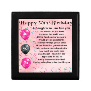 Daughter in Law Poem - 30th Birthday Keepsake Box