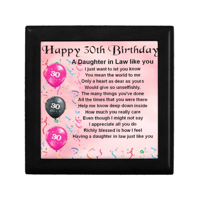 Daughter in Law Poem - 30th Birthday Keepsake Box (Front)