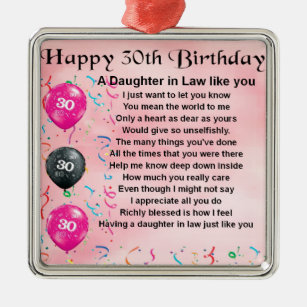 Daughter in Law Poem - 30th Birthday Metal Ornament