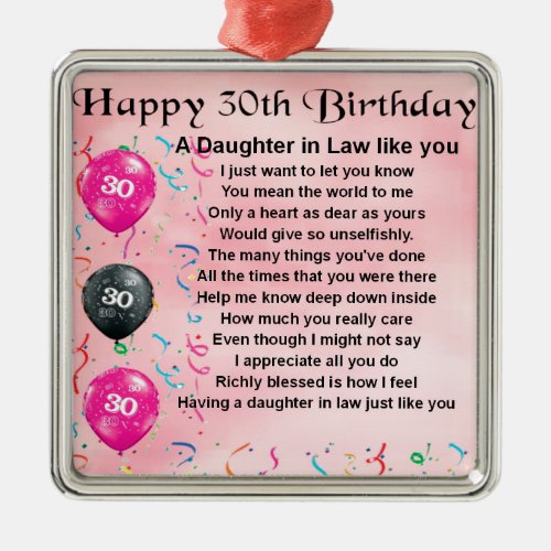 Daughter in Law Poem _ 30th Birthday Metal Ornament