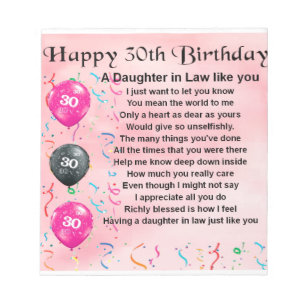 Daughter in Law Poem - 30th Birthday Notepad
