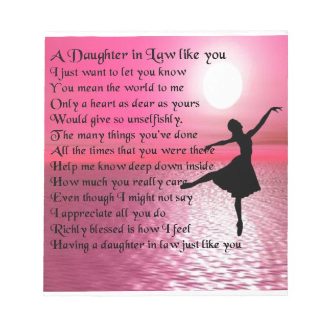 Daughter in Law Poem - Ballerina Notepad (Front)