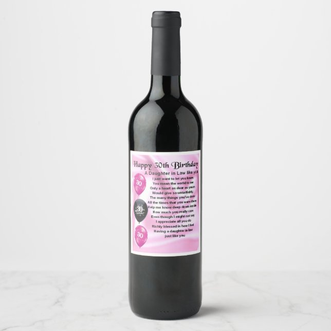 Daughter in Law Poem  Bottle Label  30th  Birthday (Front)