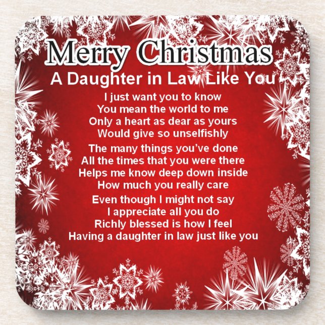 Daughter in Law Poem - Christmas Design Drink Coaster (Front)