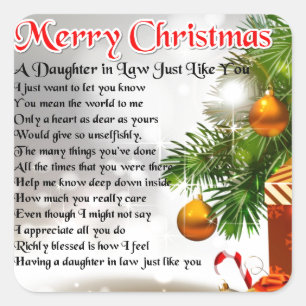 Daughter in Law Poem - Christmas Design Square Sticker