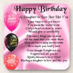 Daughter in Law Poem -  Happy Birthday Drink Coaster
