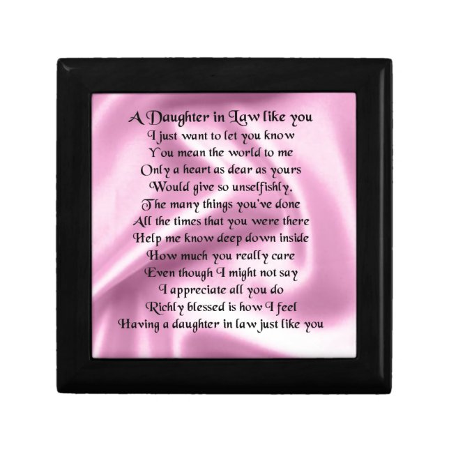 Daughter in Law Poem - Pink Silk Jewelry Box (Front)