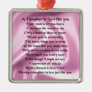 Daughter in Law Poem - Pink Silk Metal Ornament