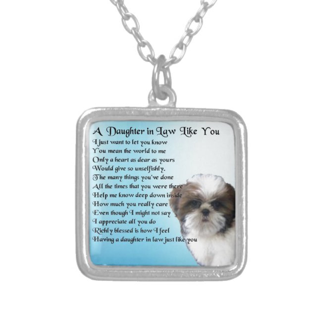Daughter in Law Poem - Shih-Tzu Design Silver Plated Necklace (Front)