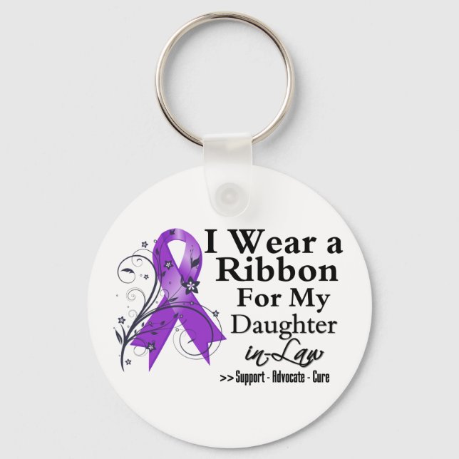 Daughter-in-Law Purple Ribbon - Pancreatic Cancer Keychain (Front)
