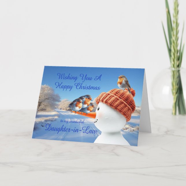 Daughter In Law Robins and Snowman Christmas Holiday Card (Front)