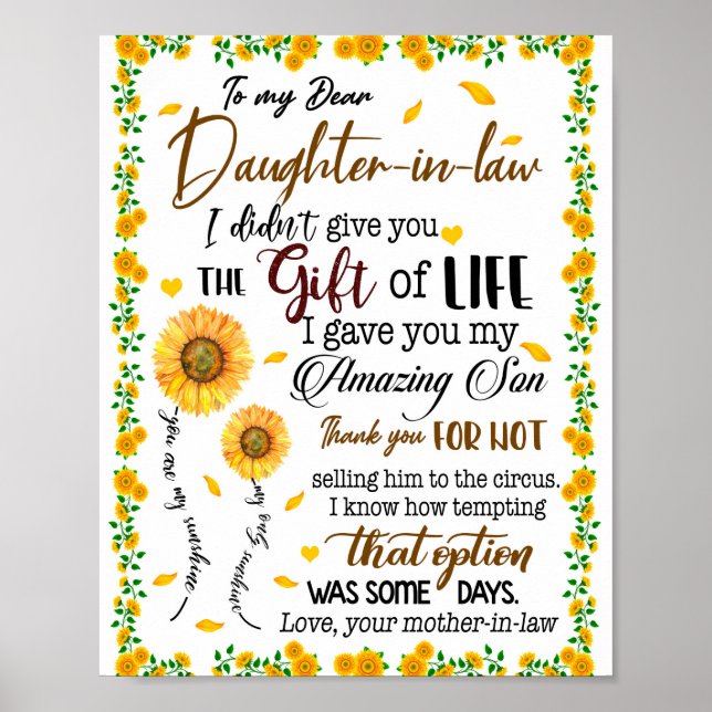 Daughter Lovers | To My Dear Daughter-In-Law Poster (Front)