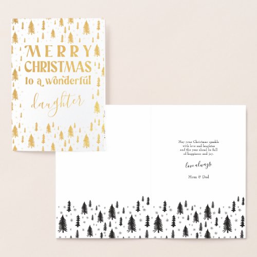 Daughter Merry Christmas Trees Gold Foil Card