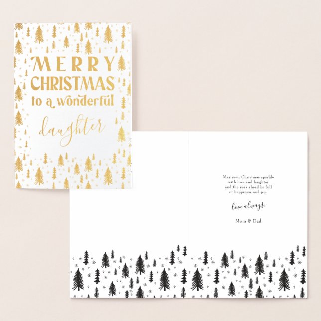 Daughter Merry Christmas Trees Gold Foil Card (Display)