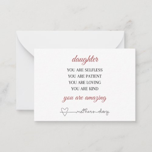 Daughter Mothers Day Poem Mothers Day Card 