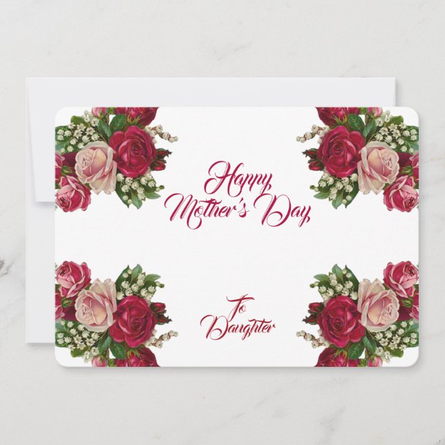 Daughter Mothers Day Rustic Roses Floral Greenery  Holiday Card (Front)