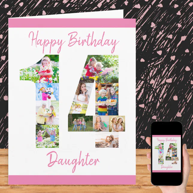 Daughter Number 14 Photo Collage Big 14th Birthday Card | Zazzle