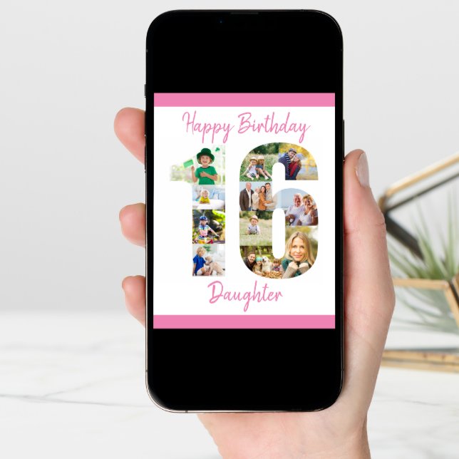 Daughter Number 16 Photo Collage Big 16th Birthday Card (Front Digital)