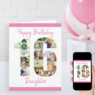 Daughter Number 16 Photo Collage Big 16th Birthday Card