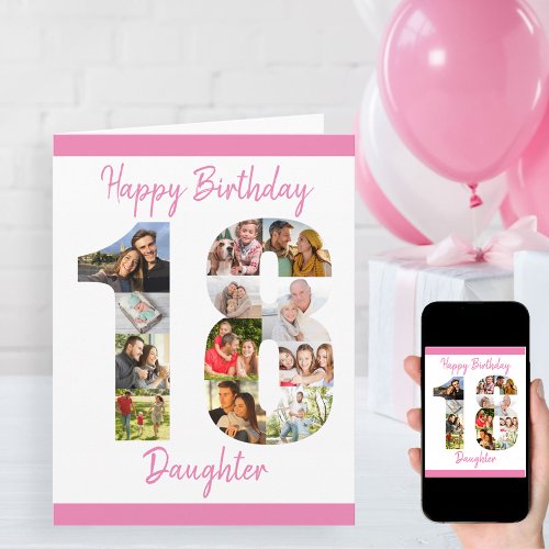 Daughter Number 18 Photo Collage Big 18th Birthday Card