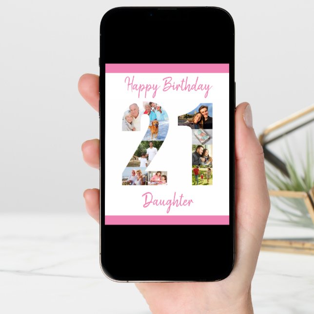 Daughter Number 21 Photo Collage Big 21st Birthday Card (Front Digital)