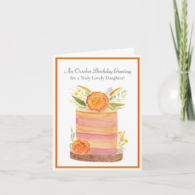 Daughter October Birthday with Marigolds on Cake Card (Front)