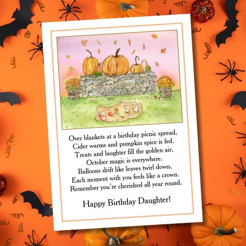 Daughter October Birthday with Pumpkin Picnic