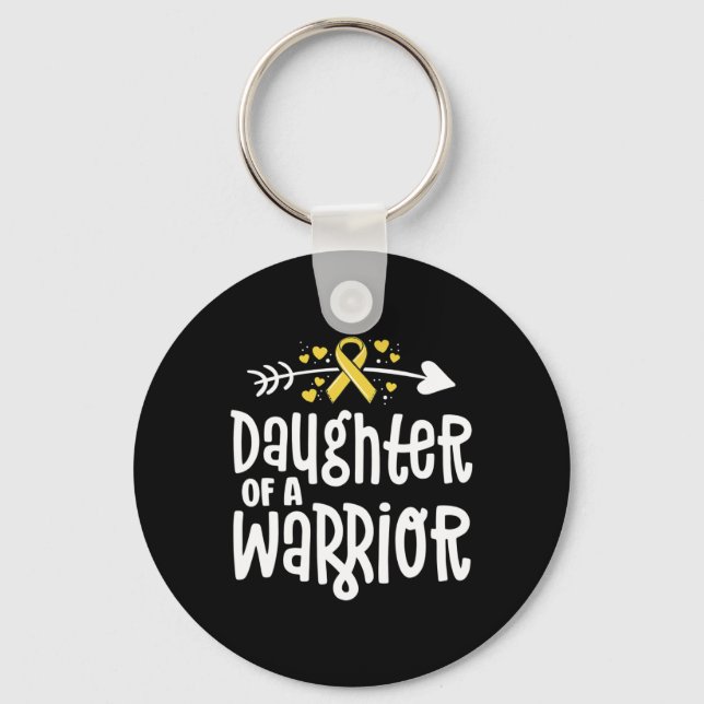 Daughter Of A Warrior Gift Family Childhood Cancer Keychain (Front)