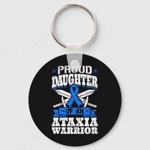 Daughter Of An Ataxia Warrior Blue Awareness Ribbo Keychain