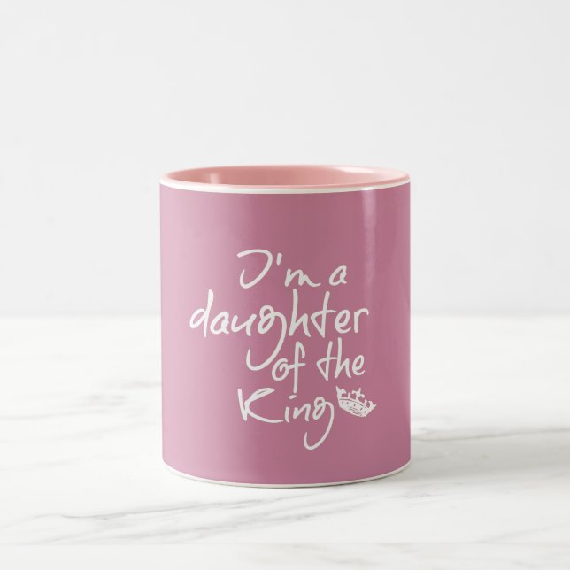 Daughter of The King Bible Quote Pink Two-Tone Coffee Mug (Center)