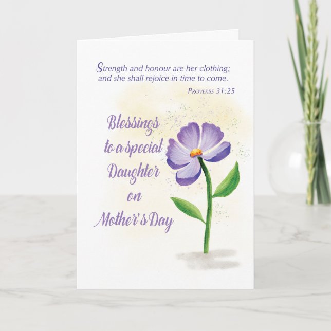Daughter on Mothers Day Blessing Violet Flower Card (Front)