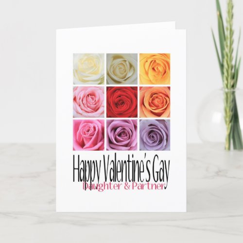 Daughter Partner Valentines Gay Rainbow Roses Holiday Card