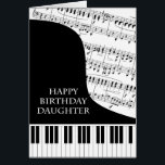 Daughter Piano and Music Birthday<br><div class="desc">A birthday card for a daughter who is into piano music. A grand piano with the keys along the bottom of the card. A sheet of music fills the background. A great card for someone who loves music. This is NOT a musical card,  it does NOT play music:</div>