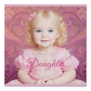 Daughter Pink Background Photograph AI Art Faux Canvas Print