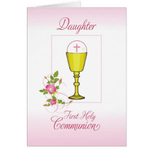 Daughter Pink First Holy Communion, Chalice, Host Cards